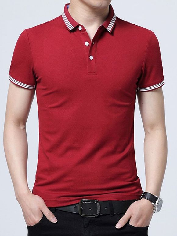 Chemise de golf à manches courtes à rayures - Rouge 2XL