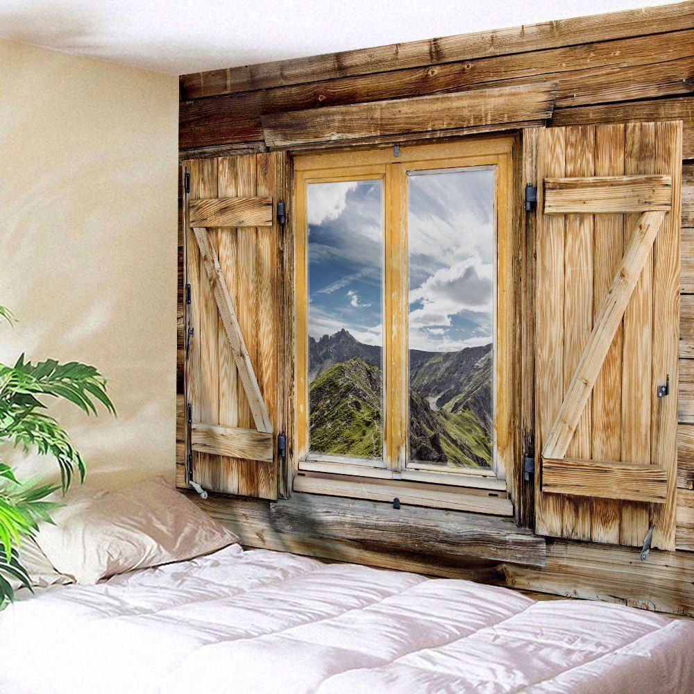 

Woody Window Scenery Wall Art Tapestry, Light brown