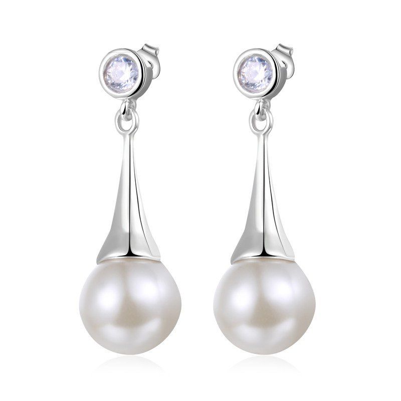 

Rhinestone Artificial Pearl Teardrop Earrings, White