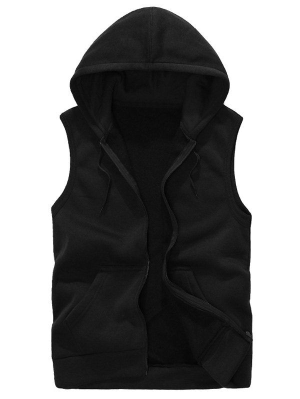 

Rib Panel Hooded Zip Up Fleece Waistcoat, Black