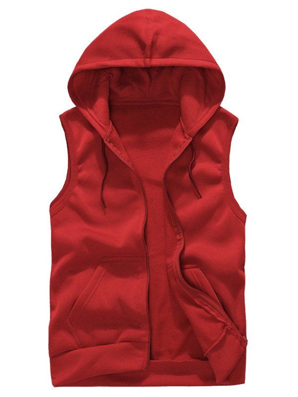 

Rib Panel Hooded Zip Up Fleece Waistcoat, Red