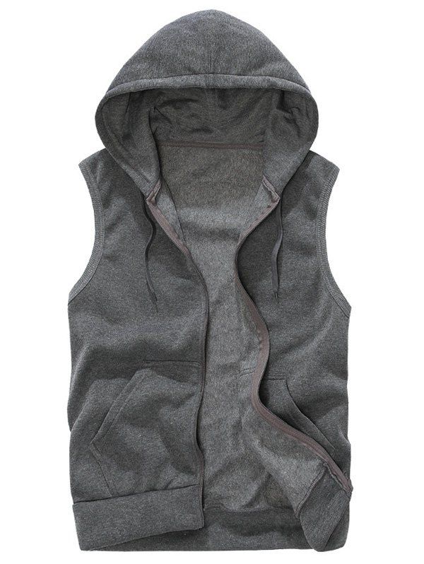 

Rib Panel Hooded Zip Up Fleece Waistcoat, Gray