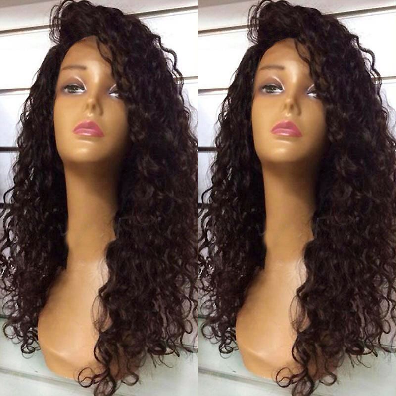 

Deep Side Part Fluffy Curly Long Lace Front Synthetic Wig, Deep brown