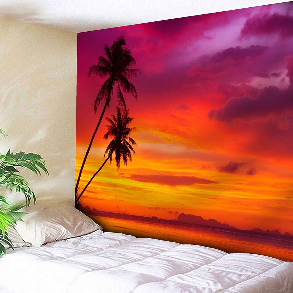 

Coconut Trees Sunset Print Tapestry Microfiber Wall Hanging, Red