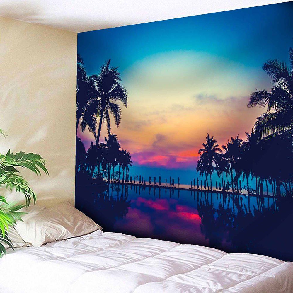 

Coconut Trees Sunset Print Tapestry Microfiber Wall Hanging, Blue