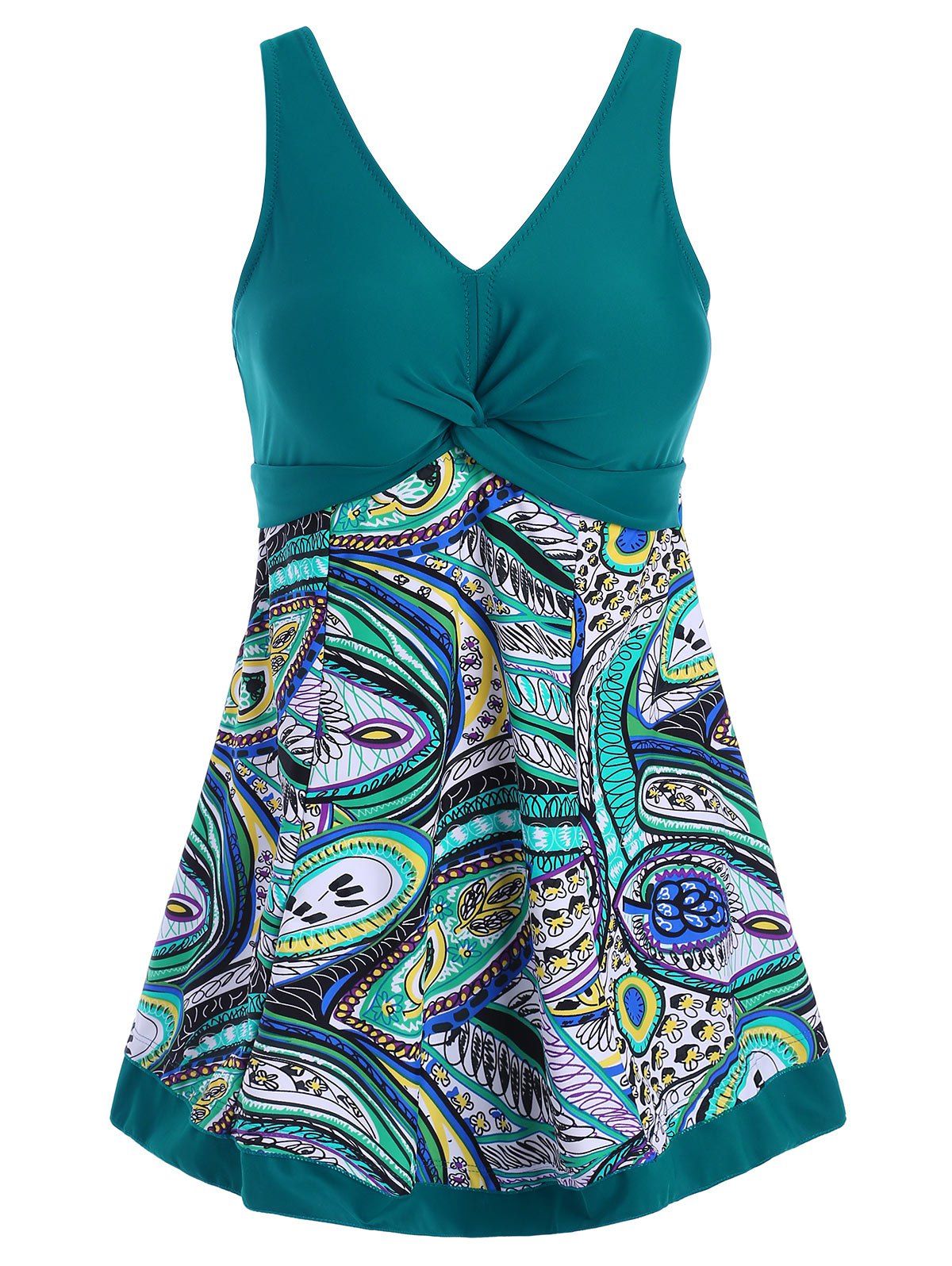 

Padded Printed Plus Size Swimdress, Blue green