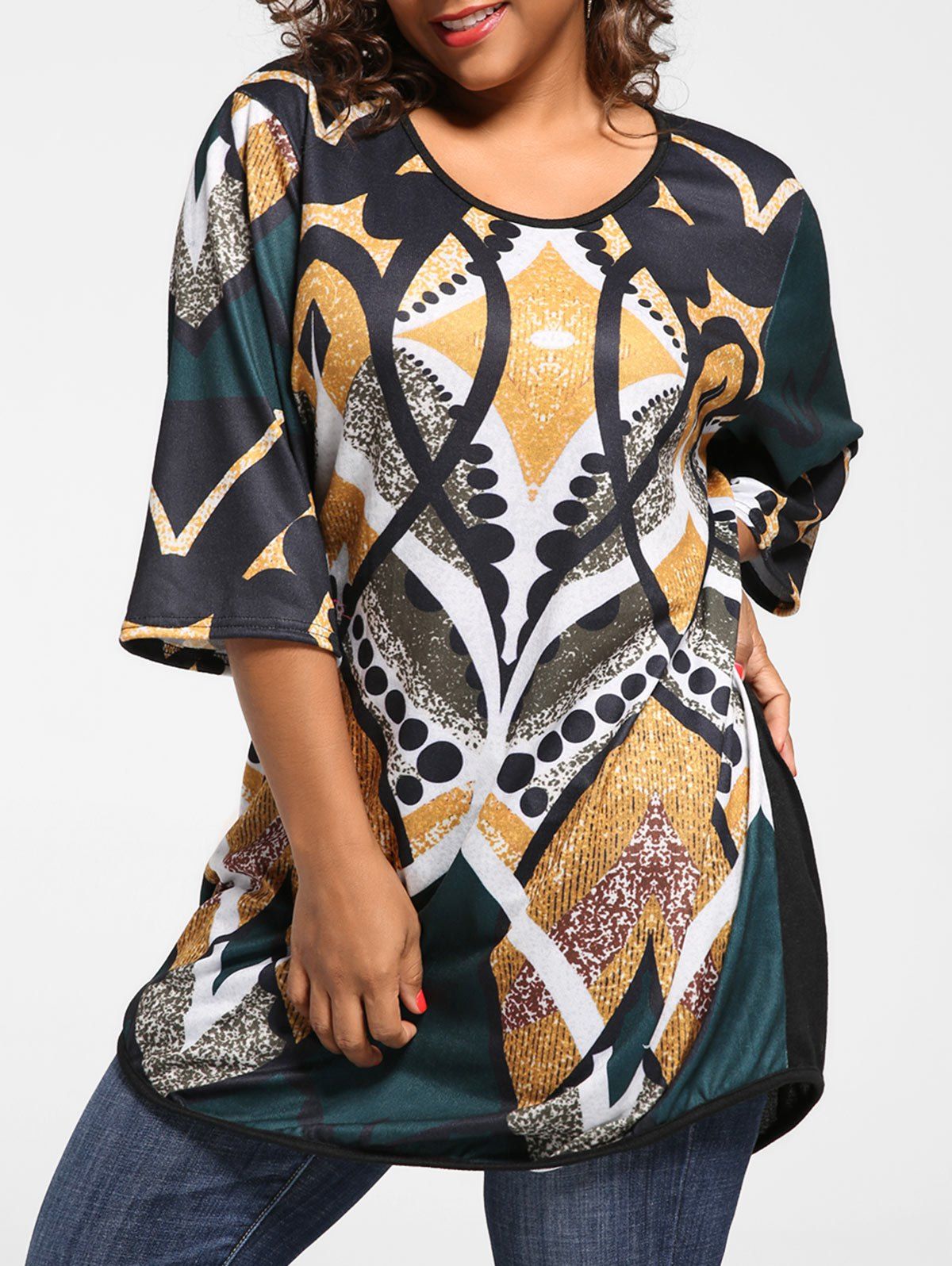 

Plus Size Print Knit Tunic Top, Yellow