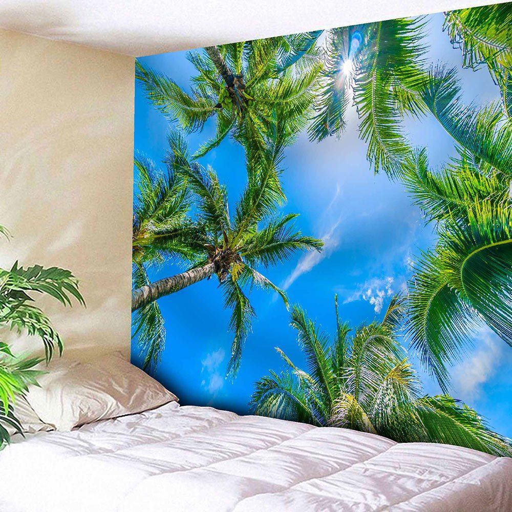 

Sky and Coconut Trees Printed Wall Hanging Tapestry, Sky blue