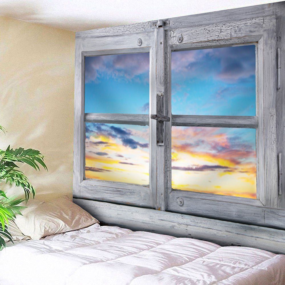 

Outside The Window Print Tapestry Microfiber Wall Hanging, White grey