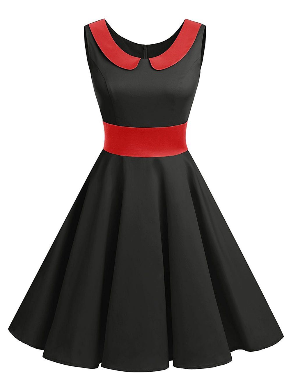 

Vintage Peter Pan Collar Party Pin Up Dress, Black red