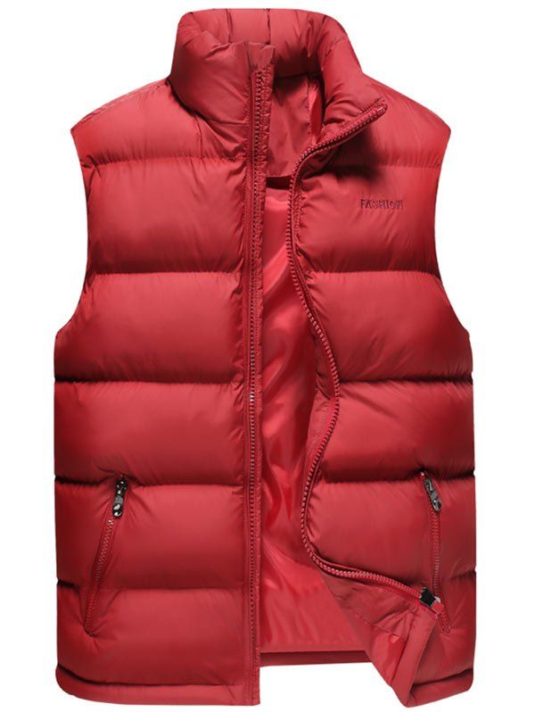 

Zipper Pocket Embroidered Quilted Vest, Red