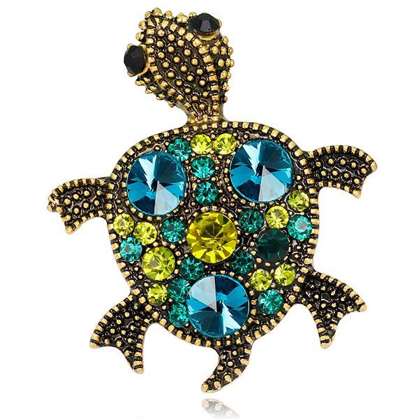 

Turtle Shape Artificial Gem Inlay Engraved Brooch, Green