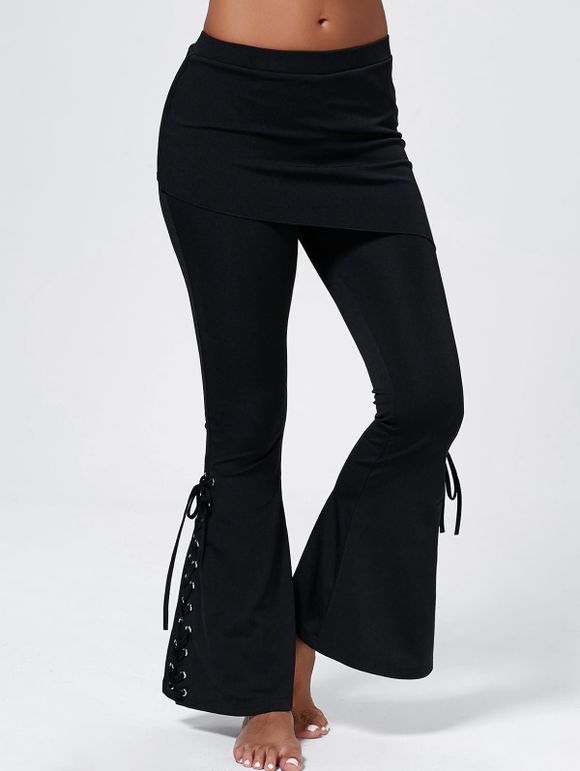 Pantalon Boot-Cut à Taille Haute à Lacets - Noir L