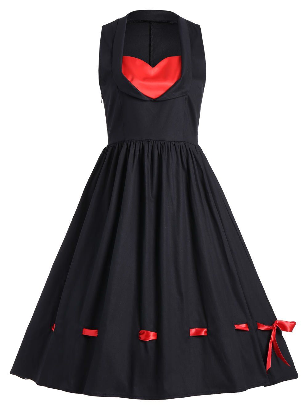 

Color Block Sweetheart Neck Vintage Dress, Black