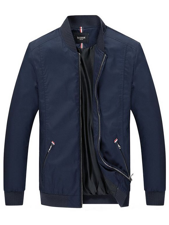 Slim Fit Stand Collar Zip Up Jacket - Cadetblue L