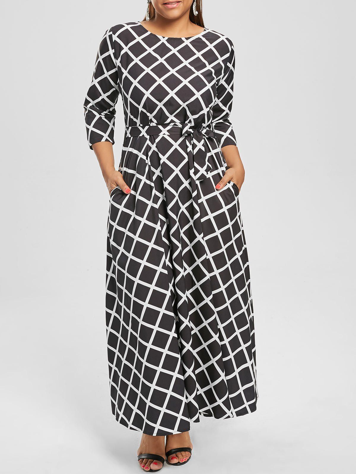

Checked Plus Size Maxi Dress, Black