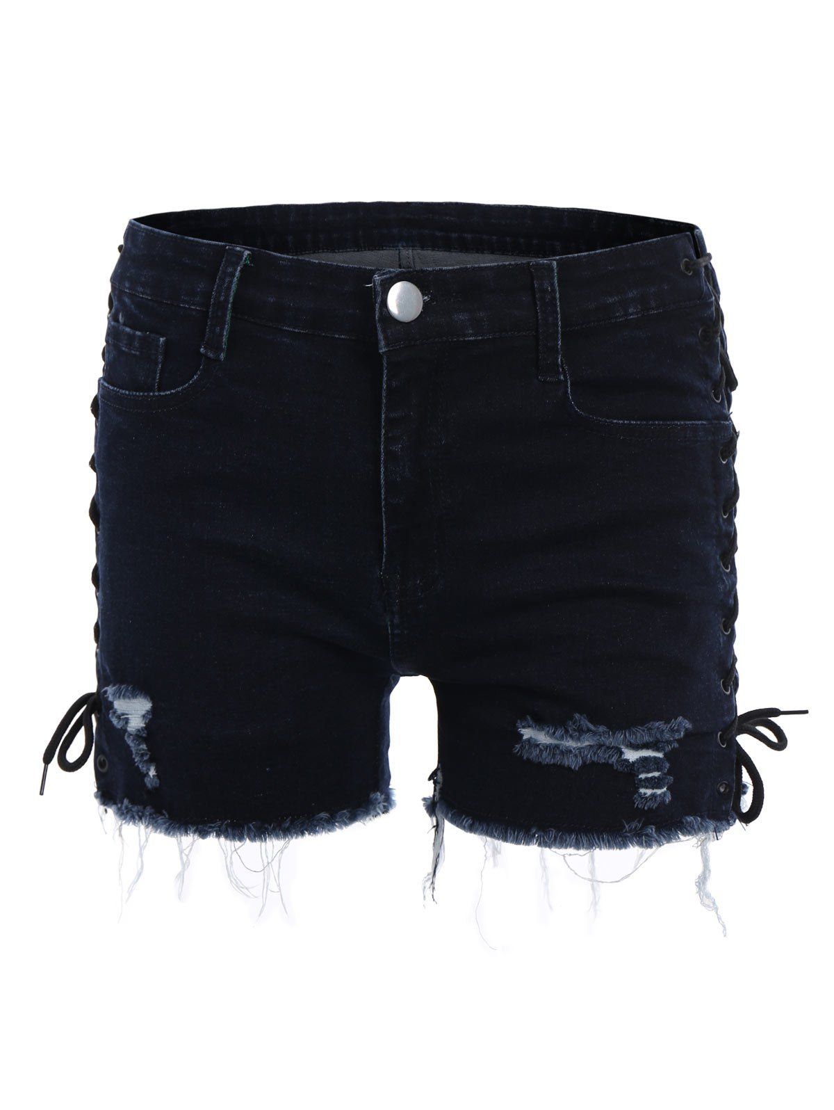 [17% OFF] 2021 Ripped Jean Shorts With Lace Up In PURPLISH BLUE | DressLily