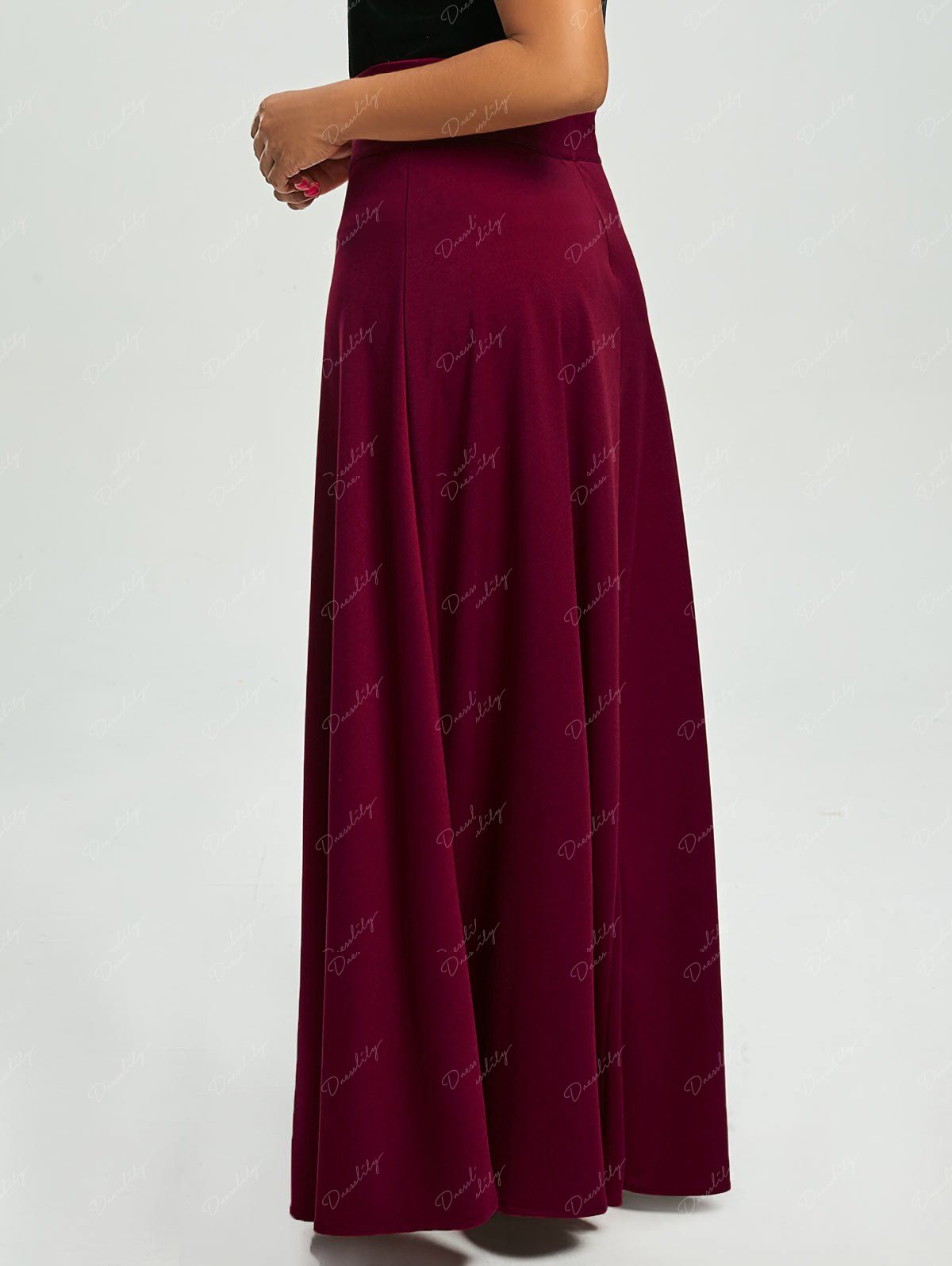 2018 Plus Size High Waist Maxi Flare Skirts WINE RED XL In Skirts ...