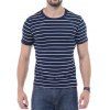 T-shirt Ras du Cou à Rayures Manches Courtes - Cadetblue XL