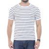T-shirt Ras du Cou à Rayures Manches Courtes - Blanc 5XL