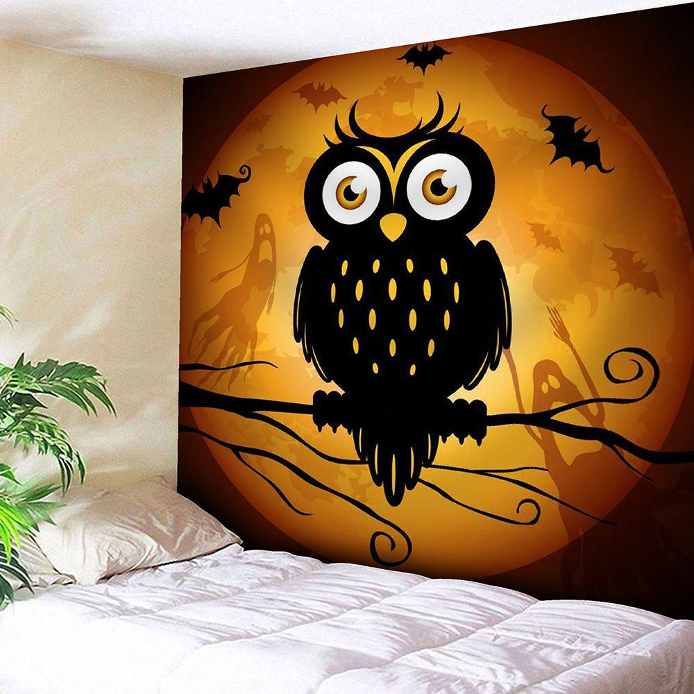 

Owl Moon Halloween Waterproof Tapestry, Orange