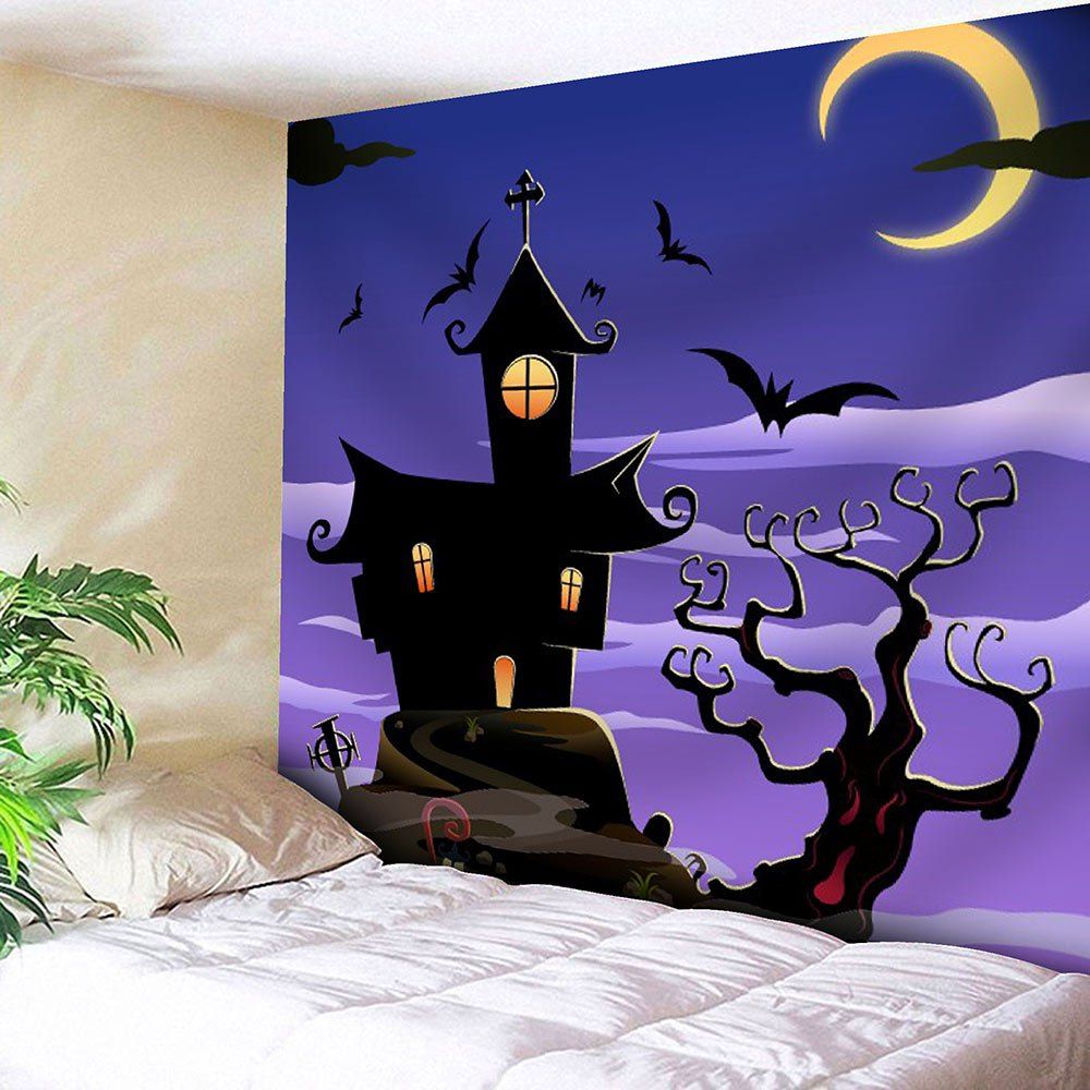 

Waterproof Halloween Night Town with Batwing Tapestry, Light purple