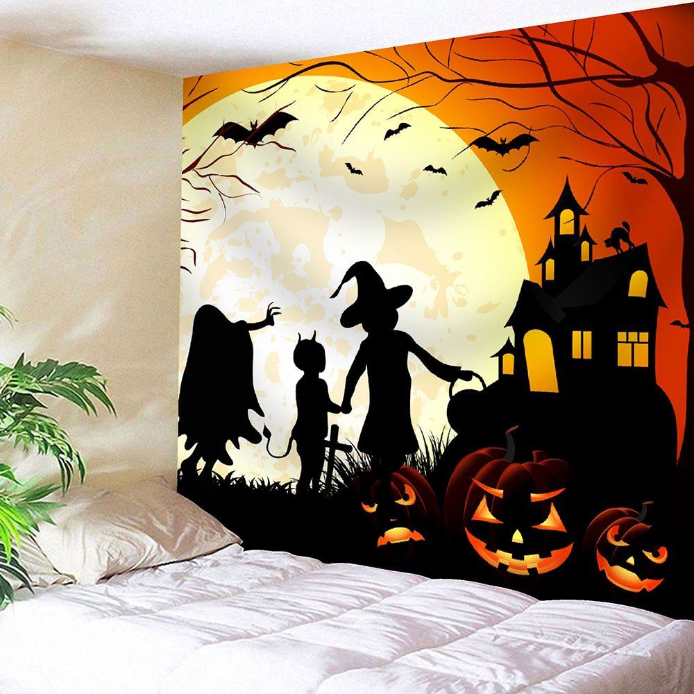 

Waterproof Halloween Moon Night Evil Pumpkin Tapestry, Colorful