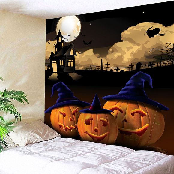Halloween Night Moon Pumpkin étanche Tapisserie murale - Gris W59 INCH * L51 INCH