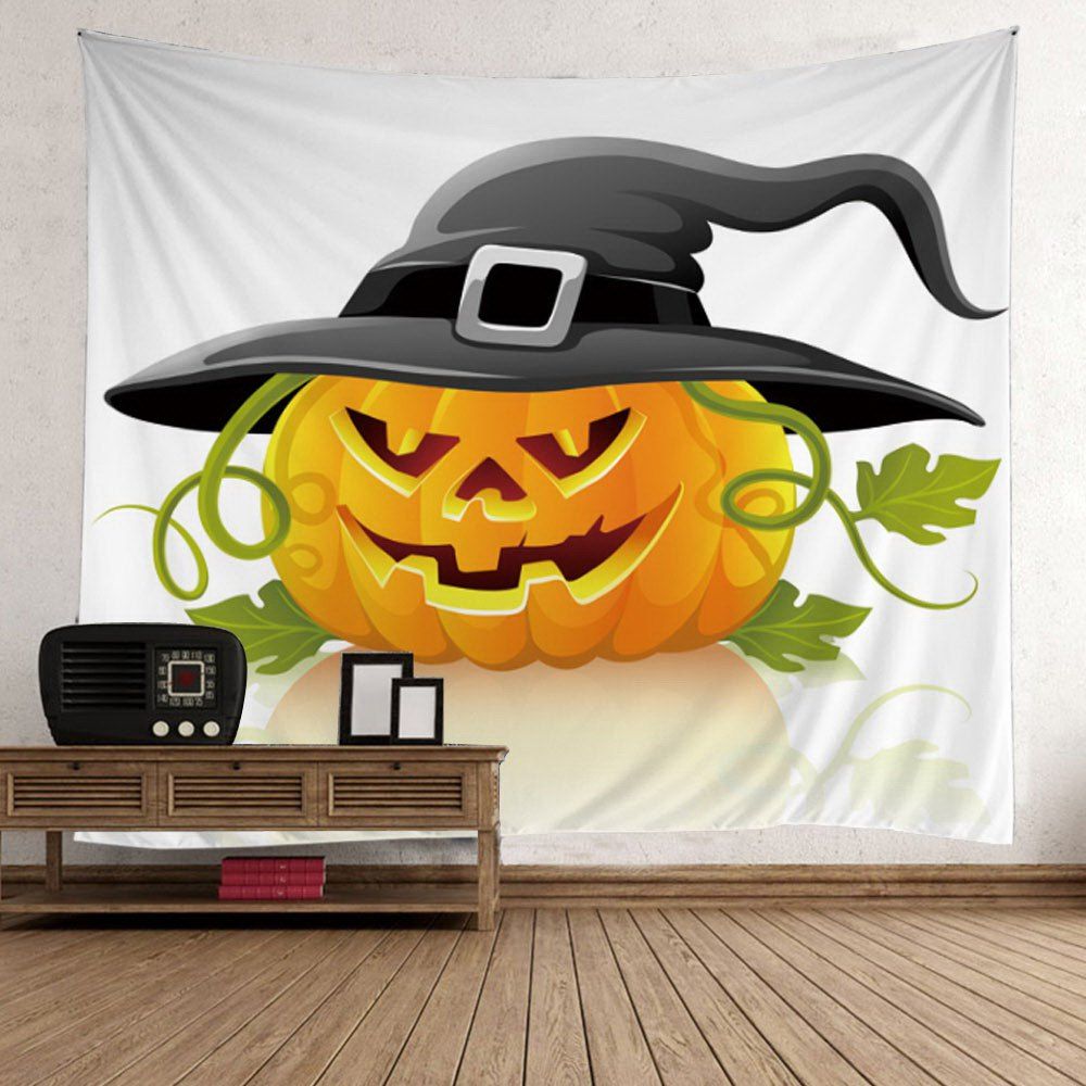 

Halloween Pumpkin in Hat Wall Tapestry, Colorful