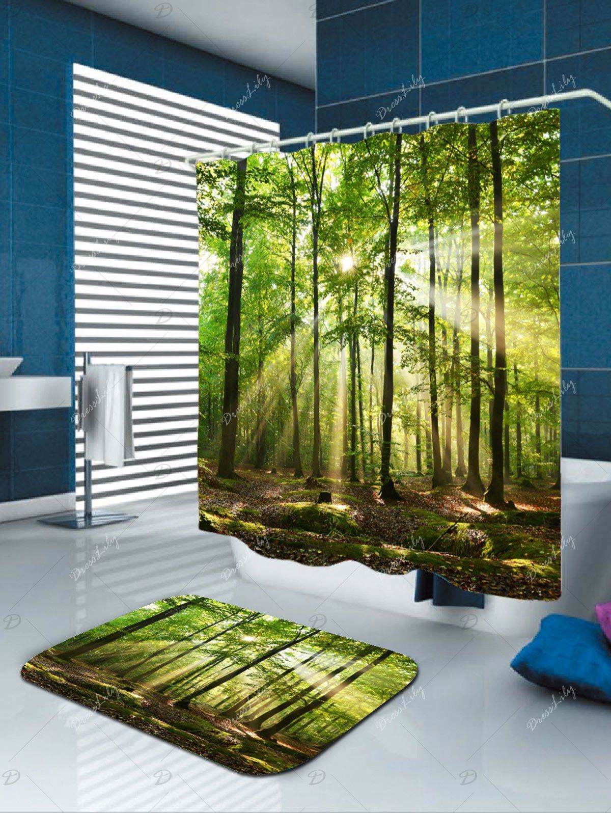 2018-Waterproof-Sunlight-Forest-Tree-Shower-Curtain-GREEN-...