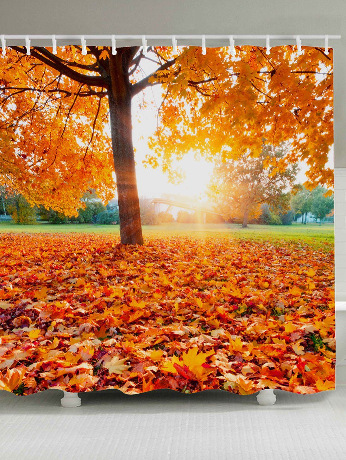 

Waterproof Sunlight Maple Tree Leaf Shower Curtain, Orange