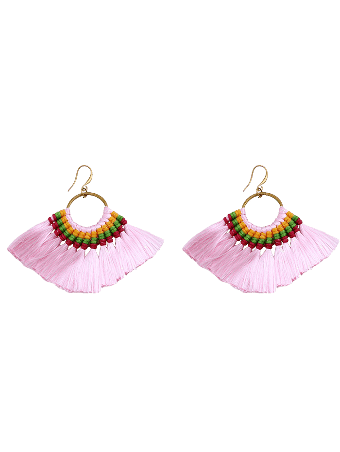 

Ethnic Circle Braid Tassel Hook Earrings, Pink