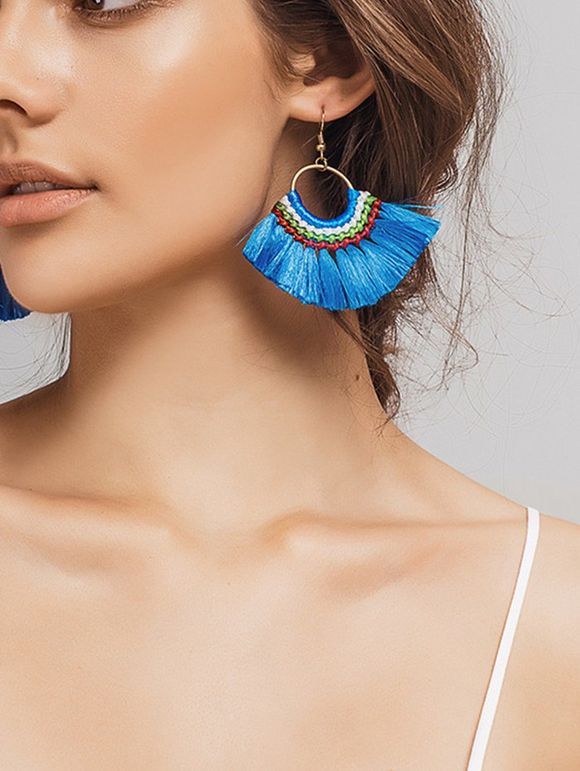 Boucles d'oreilles en crochet ethnique - Bleu 