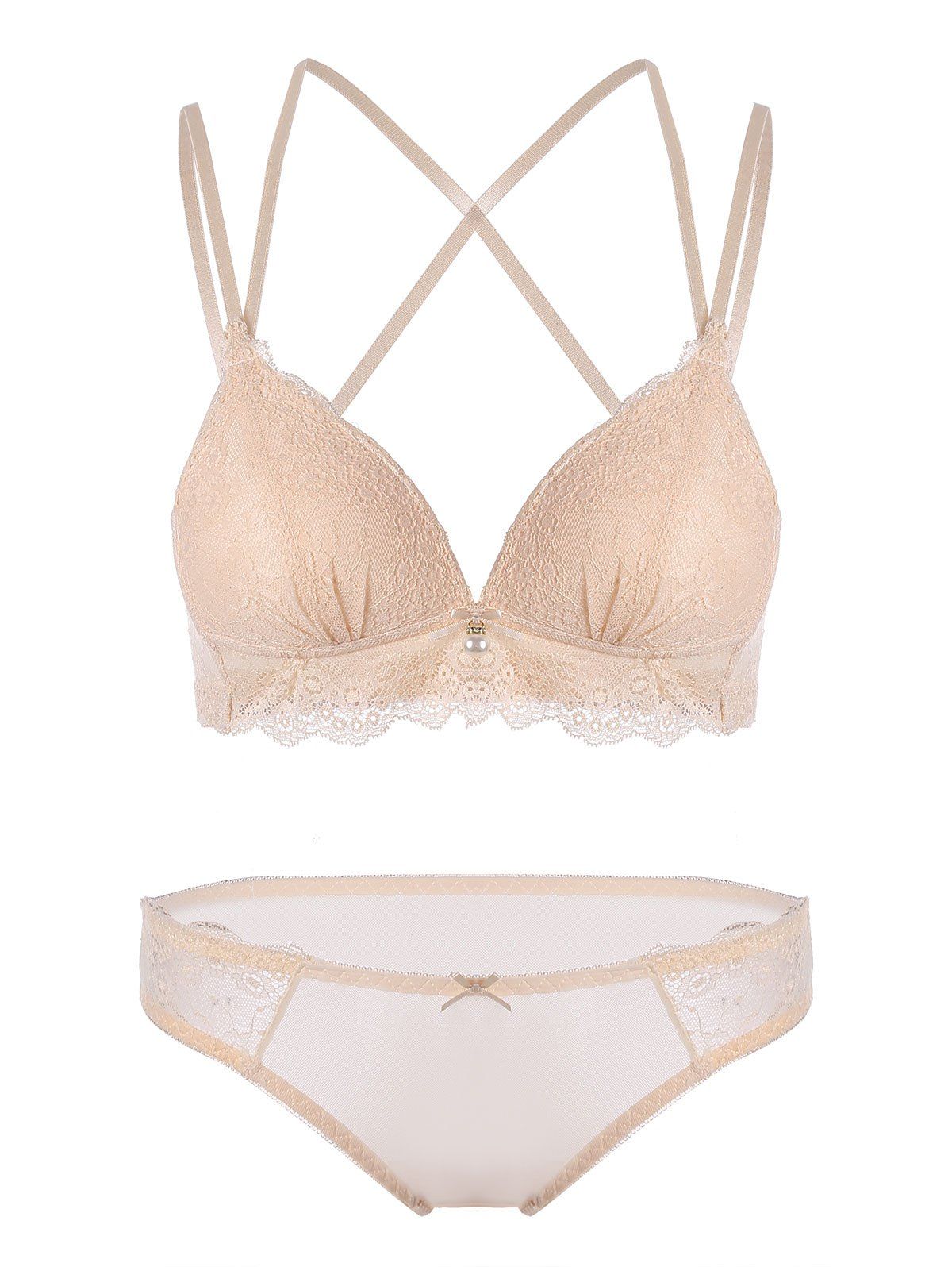 

Lace Criss Cross Padded Bra Set, Apricot