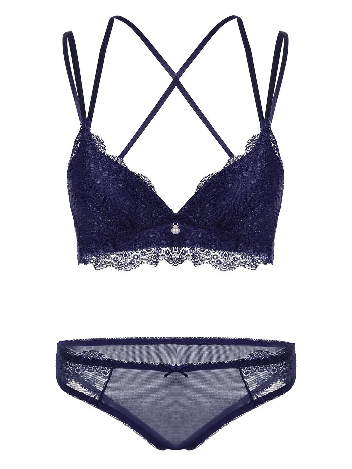 

Lace Criss Cross Padded Bra Set, Cerulean