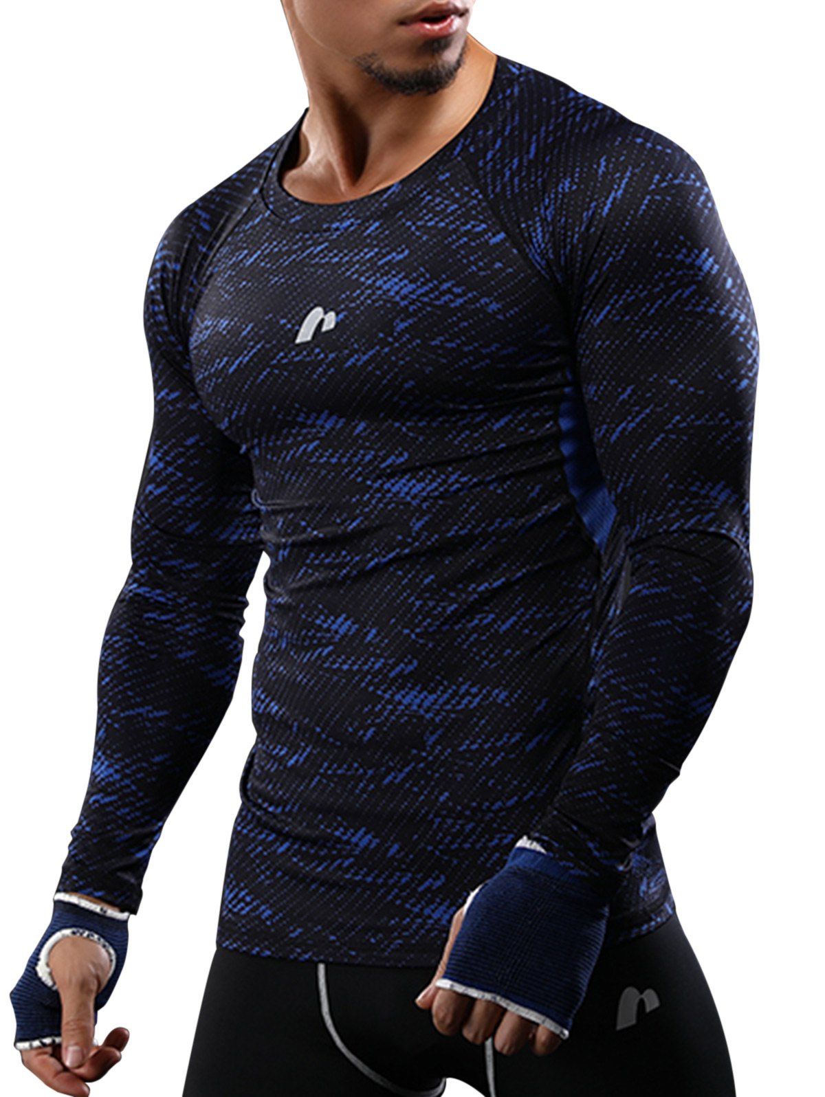 

Quick Dry Camouflage Openwork Panel Gym T-shirt, Blue