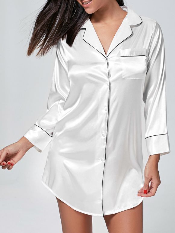 Robe Pyjama Chemise en Satin - Blanc M