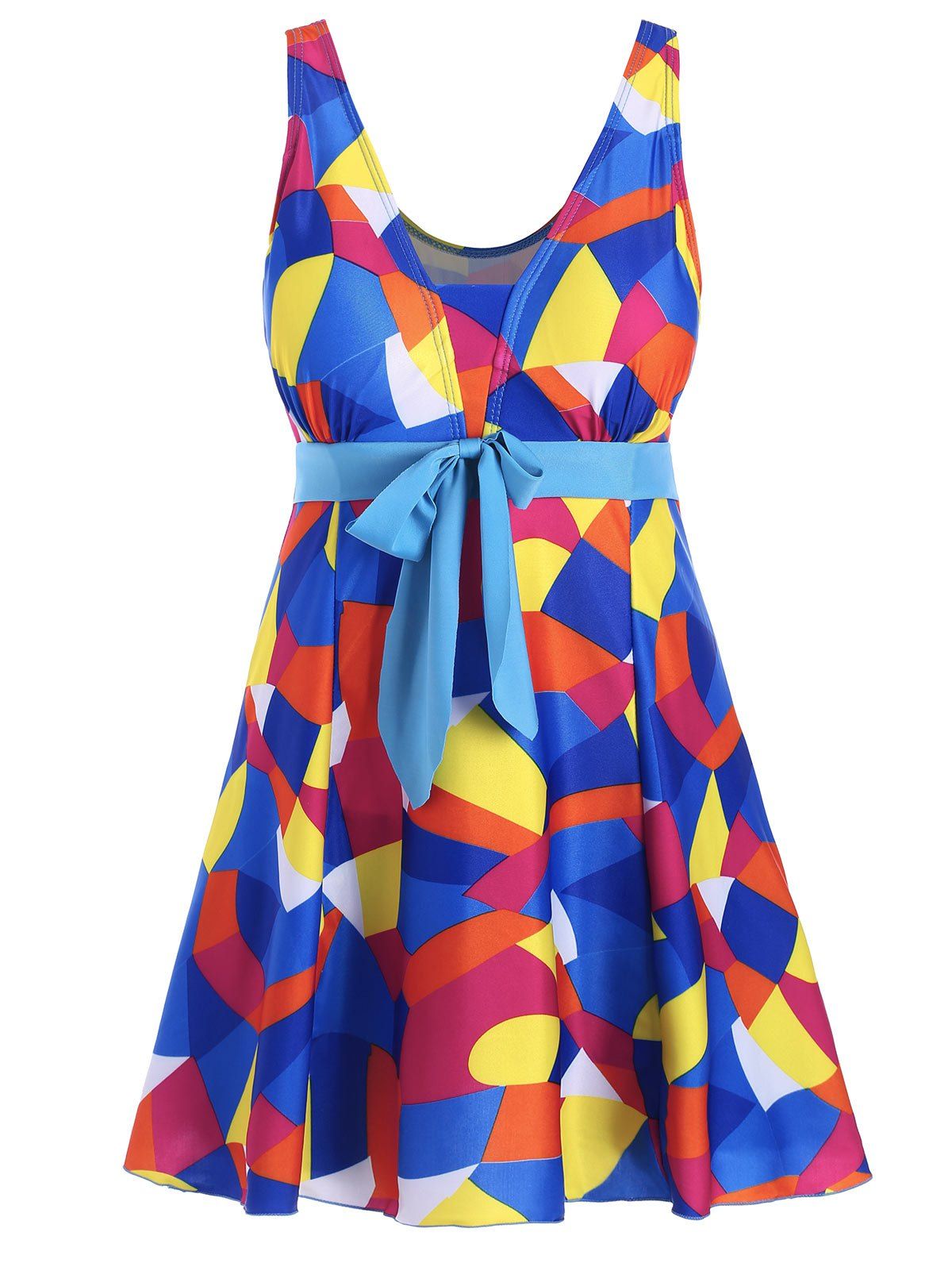 

Padded Underwire Color Block Plus Size Swimdress, Blue