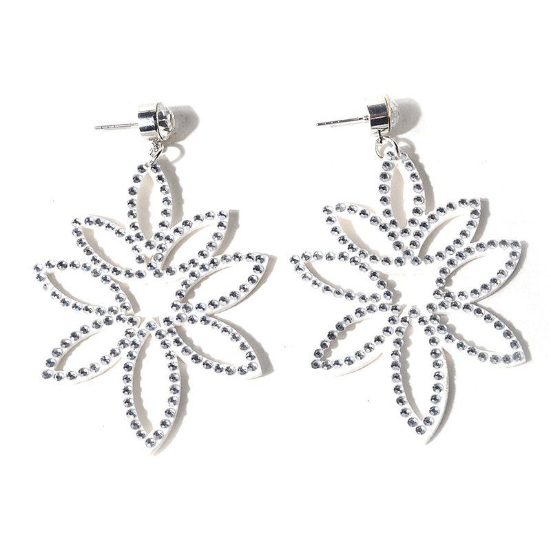 

Rhinestone Acrylic Flower Leaf Earrings, White