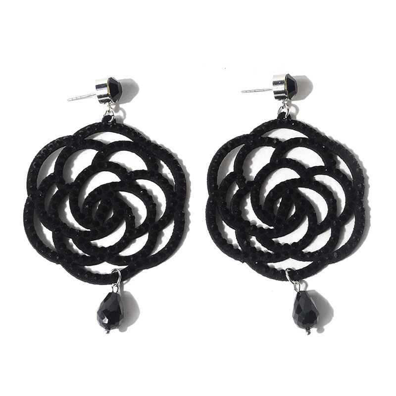 

Rhinestone Teardrop Rose Floral Earrings, Black