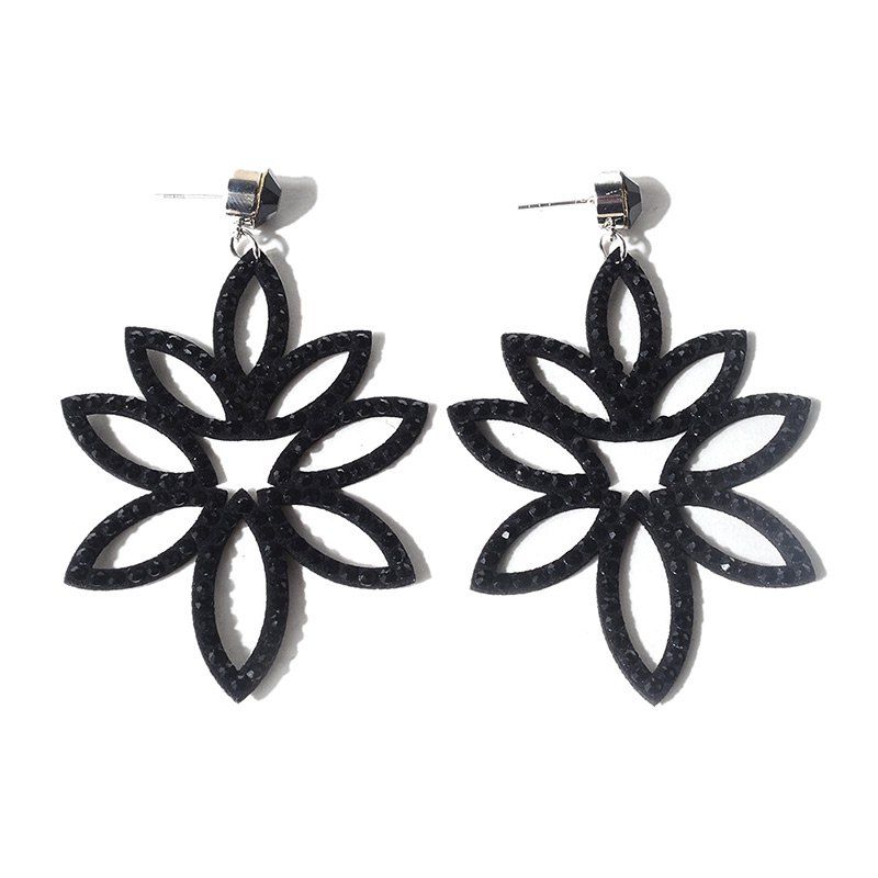 

Rhinestone Acrylic Flower Leaf Earrings, Black