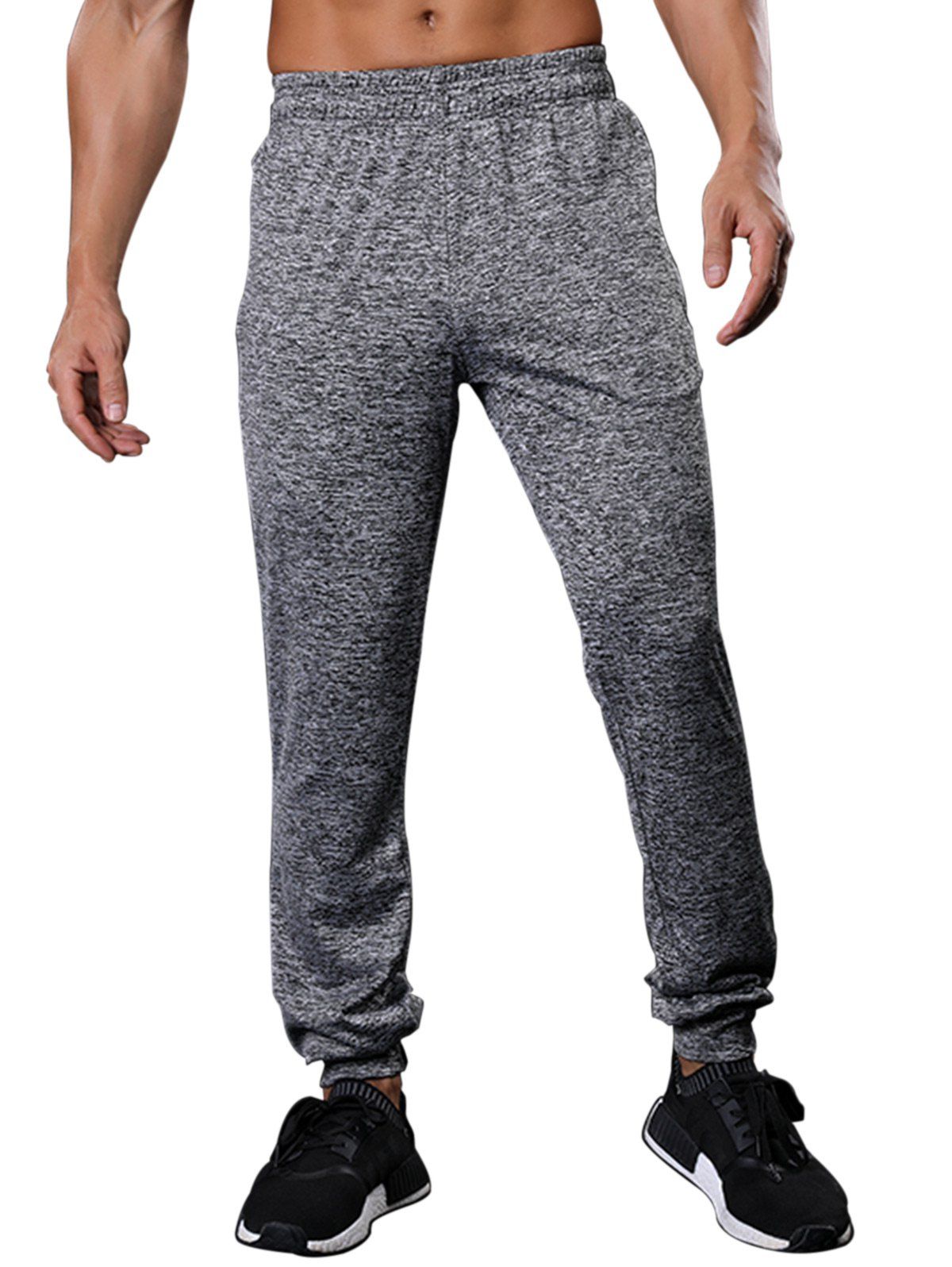 

Drawstring Zipper Pockets Beam Feet Stretchy Gym Pants, Gray