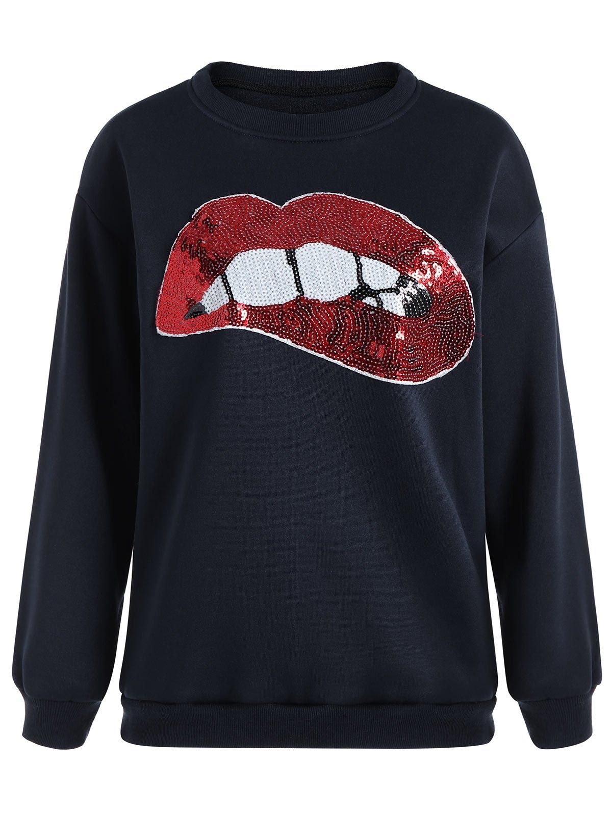 

Crew Neck Sequin Lip Sweatshirt, Purplish blue