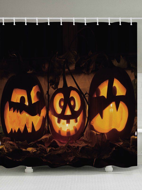

Halloween Pumpkin Print Fabric Bathroom Shower Curtain, Mandarin