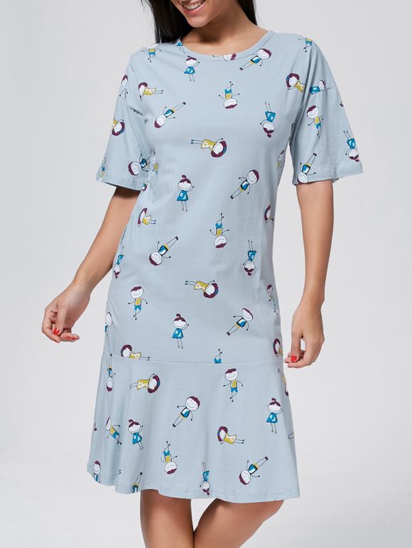 Robe longue pyjama à imprimé long - Bleu clair 2XL