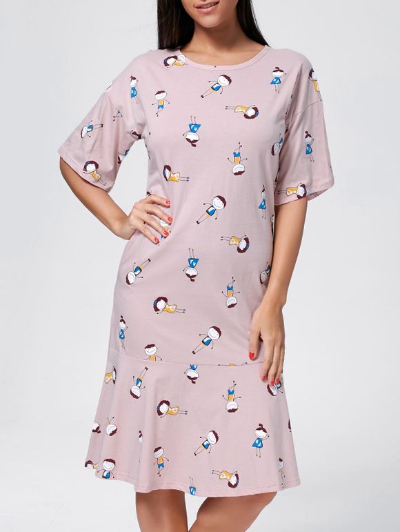 Robe longue pyjama à imprimé long - Rose clair 2XL