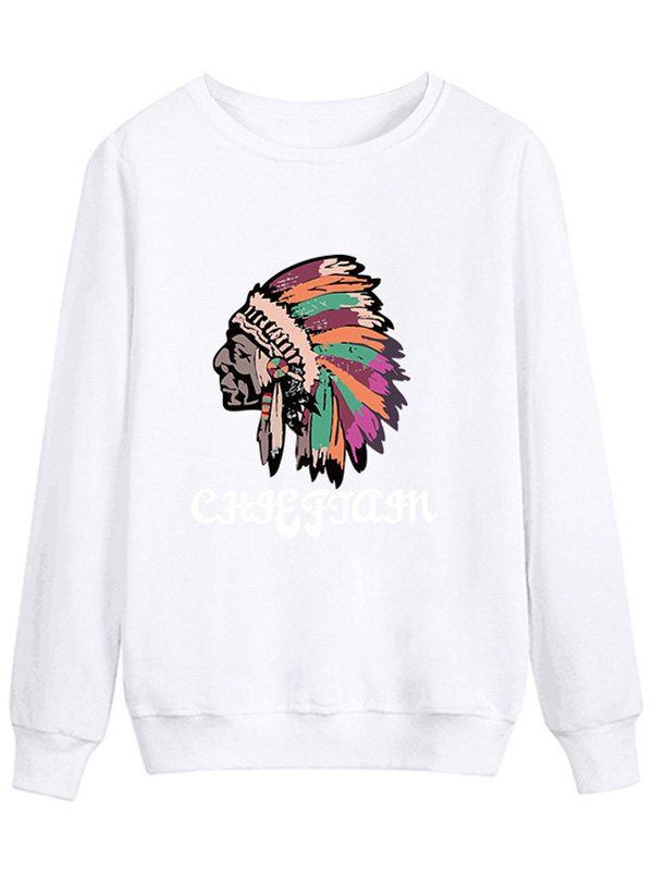

Graphic Chief Print Long Sleeve Sweatshirt, White