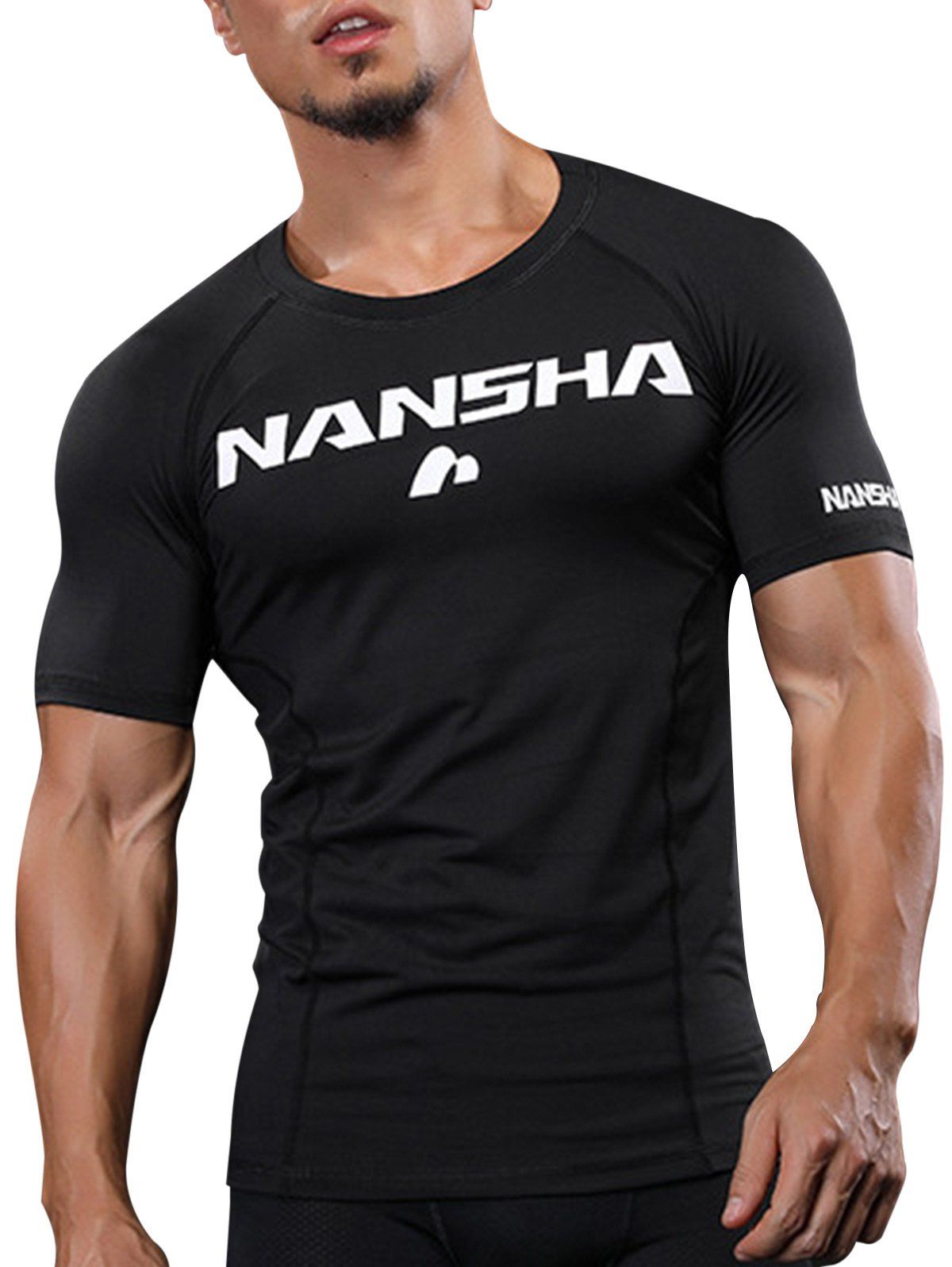 

Fitted Crew Neck Raglan Sleeve Stretchy Gym T-shirt, Black