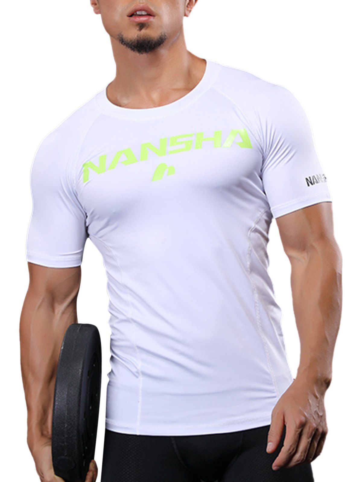 

Fitted Crew Neck Raglan Sleeve Stretchy Gym T-shirt, White