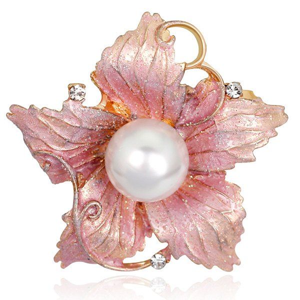 

Rhinestone Faux Pearl Enamel Flower Shimmer Brooch, Pink